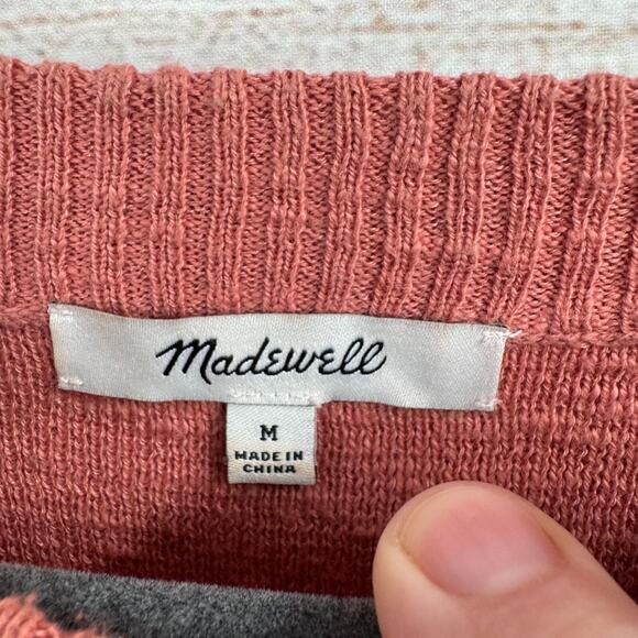 Madewell 3/4 Sleeve Oversized Rough Hem Crew Neck Sweater Women's Medium Pink - Picture 10 of 12